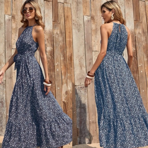 Boho floral print halter maxi dress - Picture 3 of 4